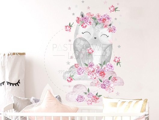 Naklejka na ścianę - sowa różowa 1