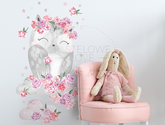 Naklejka na ścianę - sowa różowa