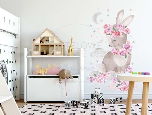 Naklejka na ścianę - królik różowy 1