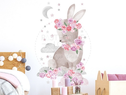 Naklejka na ścianę - królik różowy 2