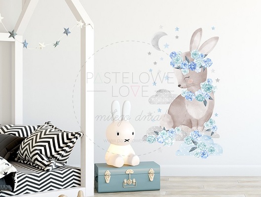 Naklejka na ścianę - królik niebieski