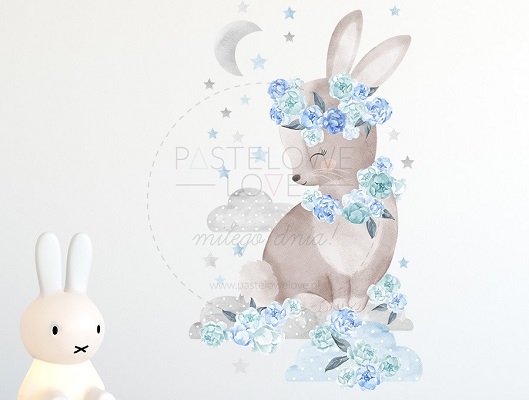 Naklejka na ścianę - królik niebieski 2