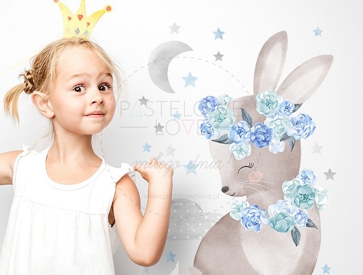 Naklejka na ścianę - królik niebieski 1