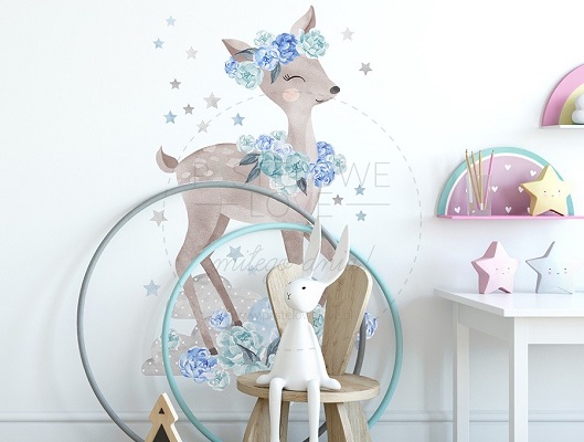 Naklejka na ścianę - sarenka niebieska 1