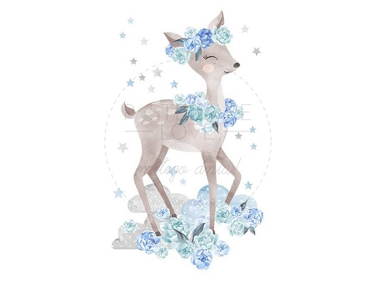 Naklejka na ścianę - sarenka niebieska 3