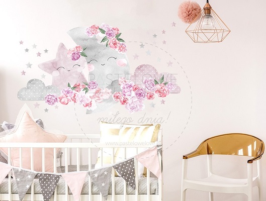 Naklejka na ścianę - księżyc różowy 1