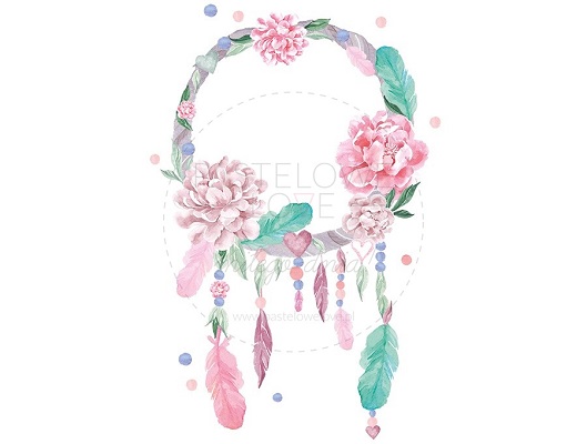 Naklejka na ścianę - łapacz snów różowy 3