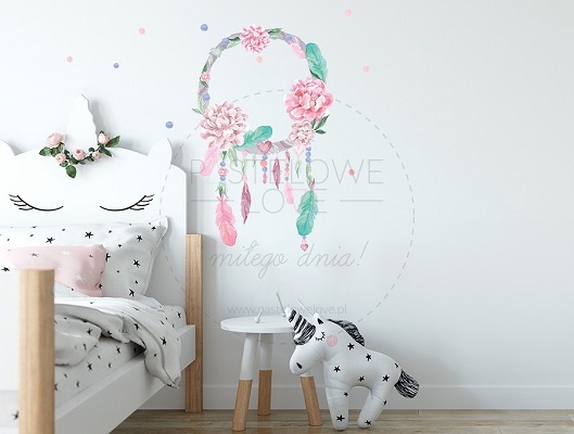 Naklejka na ścianę - łapacz snów różowy 1