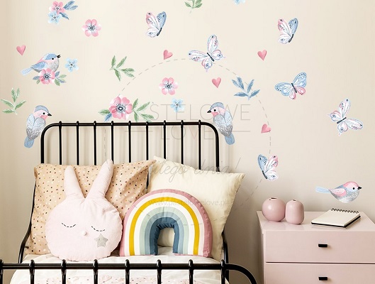 Naklejka na ścianę - ptaszki różowe 1