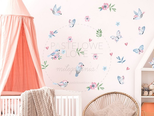 Naklejka na ścianę - ptaszki różowe