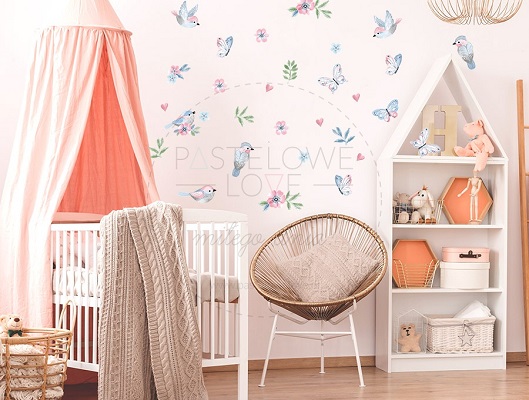 Naklejka na ścianę - ptaszki różowe 2