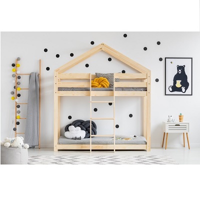Drewniane łóżko domek dla dzieci piętrowe 2