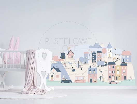 Naklejka na ścianę - miasteczko różowe 2