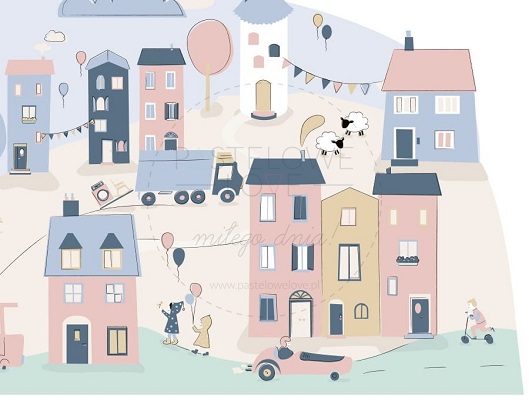 Naklejka na ścianę - miasteczko różowe 3