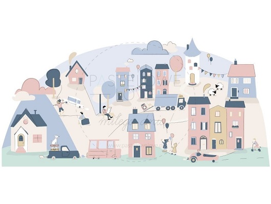 Naklejka na ścianę - miasteczko różowe 4