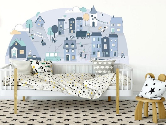 Naklejka na ścianę - miasteczko niebieskie