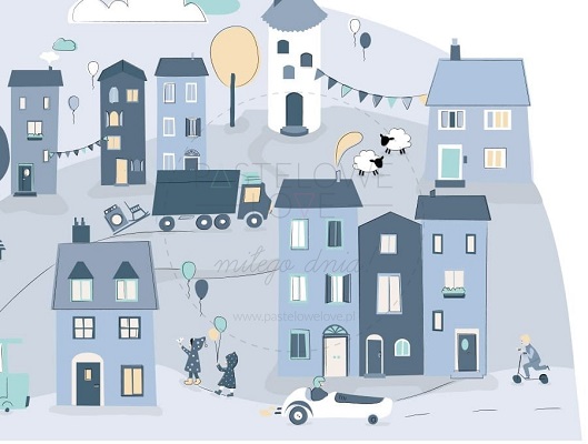 Naklejka na ścianę - miasteczko niebieskie 4