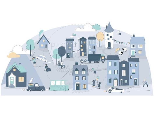 Naklejka na ścianę - miasteczko niebieskie 3