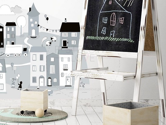 Naklejka na ścianę - miasteczko szare 2