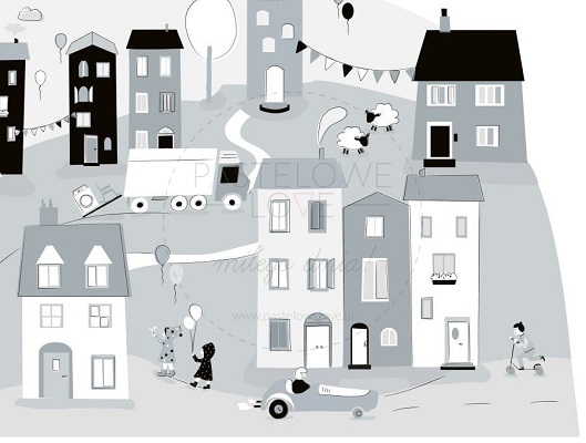 Naklejka na ścianę - miasteczko szare 3