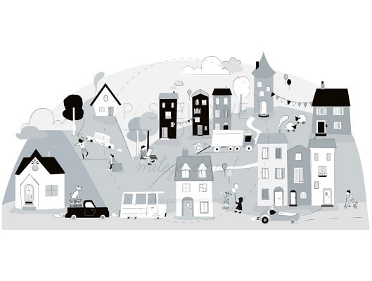 Naklejka na ścianę - miasteczko szare 4