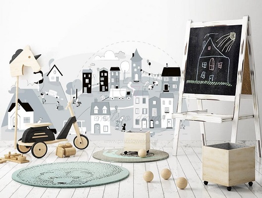 Naklejka na ścianę - miasteczko szare 1