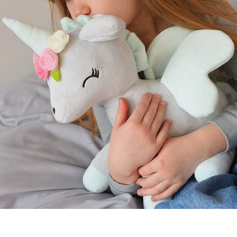 Pluszowy Jednorożec z wianuszkiem rozmiar L szaro miętowy z imieniem Melootka 1