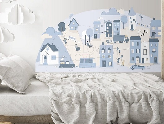 Naklejka na ścianę - miasteczko błękitne 2