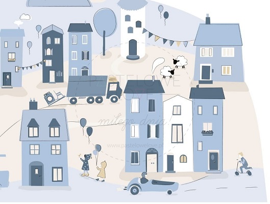 Naklejka na ścianę - miasteczko błękitne 3