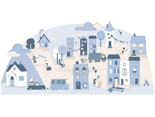 Naklejka na ścianę - miasteczko błękitne 4