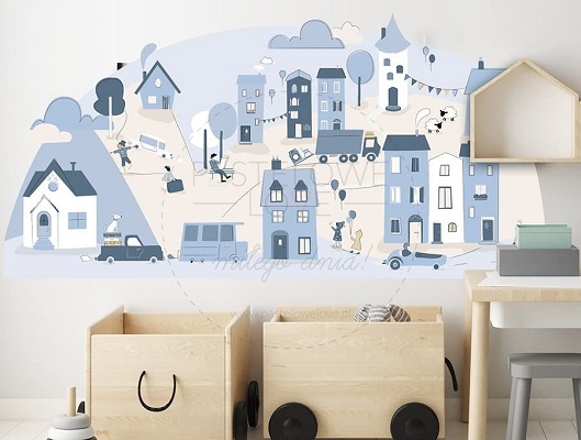 Naklejka na ścianę - miasteczko błękitne 1