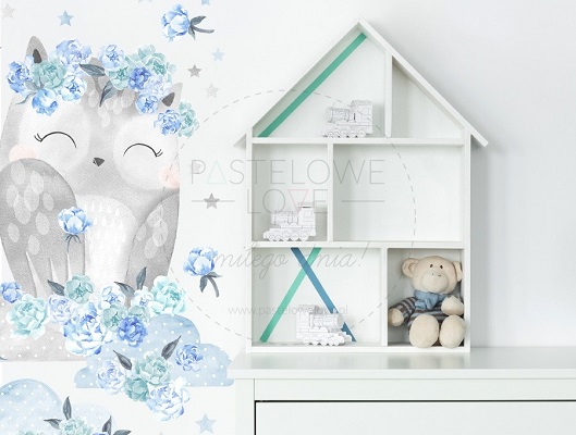 Naklejka na ścianę - sowa niebieska 1