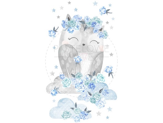 Naklejka na ścianę - sowa niebieska 3