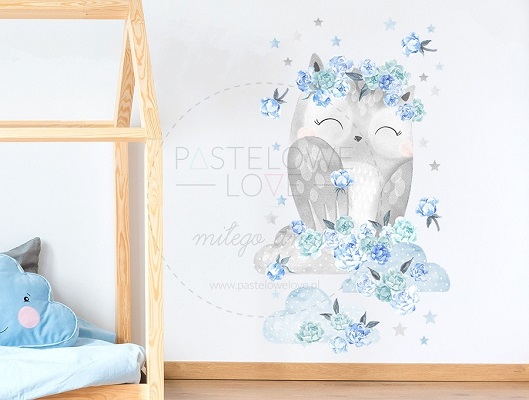 Naklejka na ścianę - sowa niebieska