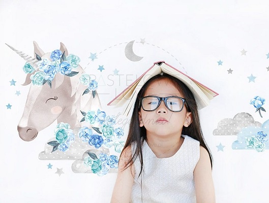 Naklejka na ścianę - jednorożec niebieski 1