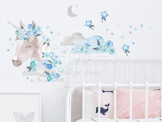 Naklejka na ścianę - jednorożec niebieski  2