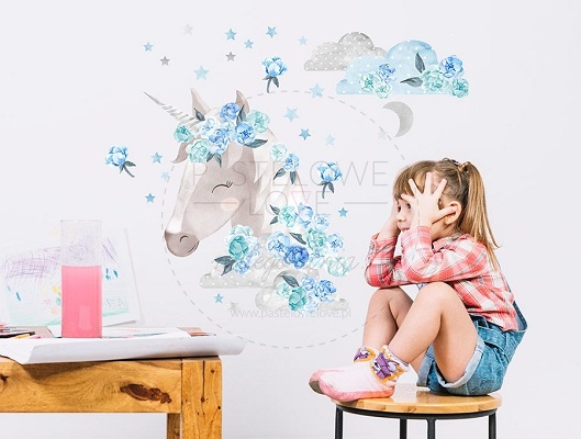 Naklejka na ścianę - jednorożec niebieski