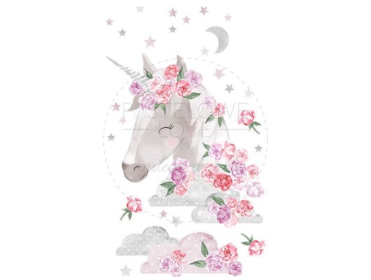 Naklejka na ścianę - jednorożec różowy 3