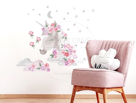 Naklejka na ścianę - jednorożec różowy
