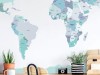 Naklejka na ścianę - mapa świata polityczna niebieska 2