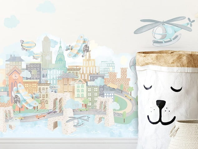 Naklejka na ścianę - miasteczko samoloty