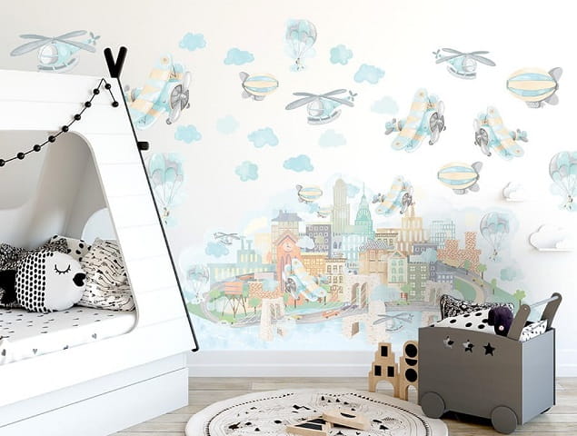 Naklejka na ścianę - miasteczko samoloty 1