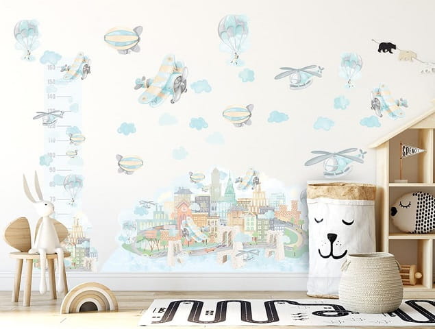 Naklejka na ścianę - miasteczko samoloty 2