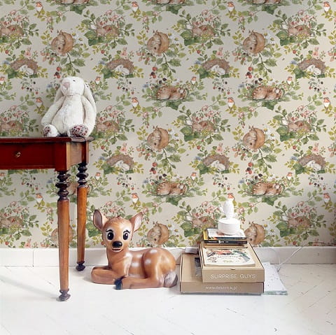 Tapeta dziecięca Sleepy Animals Beż śpiące zwierzęta