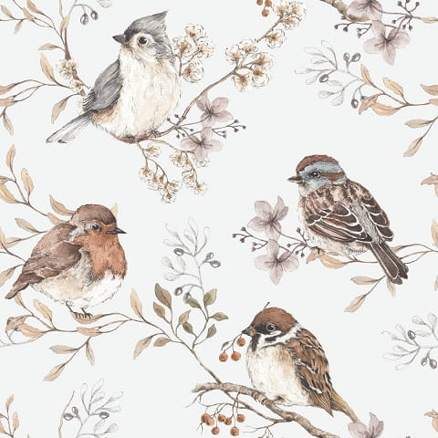 Tapeta dziecięca Birds White - Gray Ptaszki