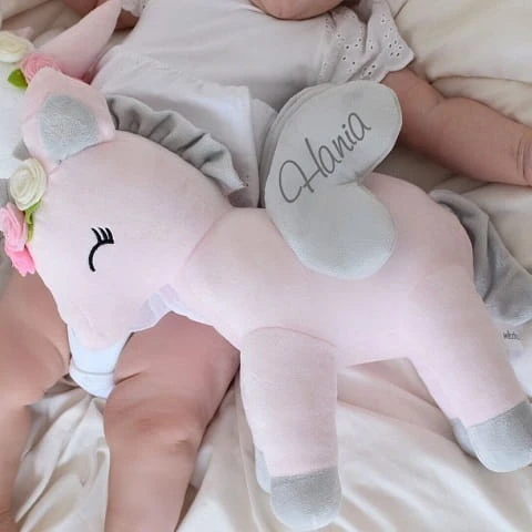 Pluszowy Jednorożec z wianuszkiem rozmiar L różowy z imieniem Melootka