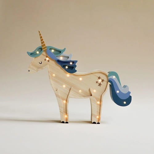 Drewniana Lampka Jednorożec dla dzieci - niebieski