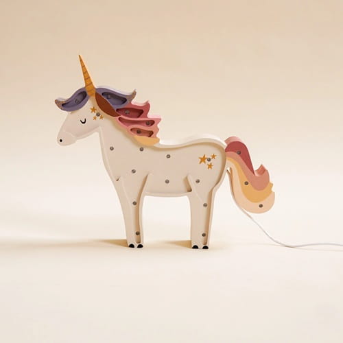 Drewniana Lampka Jednorożec dla dzieci - fiolet & róż