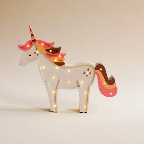 Drewniana Lampka Jednorożec dla dzieci - fiolet & róż