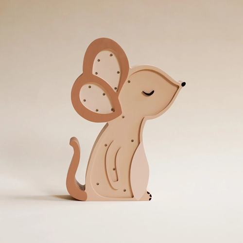 Drewniana Lampka Myszka dla dzieci - brązowa